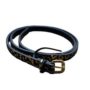 Express Leopard Print Skinny Thin Belt Women Medium Black‎ Gold 32"- 37" Animal